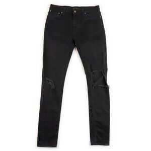 NUDIE JEANS black distressed skinny jeans organic cotton size 33x34